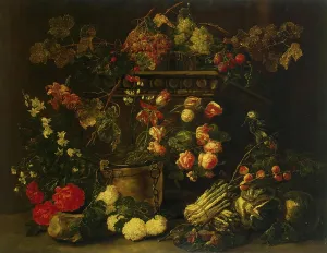 Bucket Prints: Still Life with Flowers, Fruit and Parrot, 1650. Creator: Jan Fyt