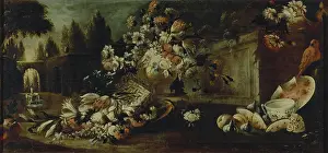 Fountain Prints: Still Life with Flowers and Parrot, 1700. Creator: Gasparo Lopez