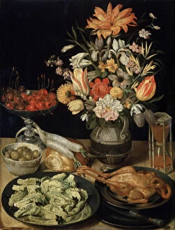 Cherries Gallery: Still Life with Flowers and Snack, c1630-c1635. Artist: Georg Flegel