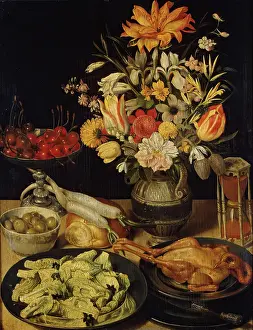 Tulipa Prints: Still Life with Flowers and Snacks, 1630. Creator: Georg Flegel