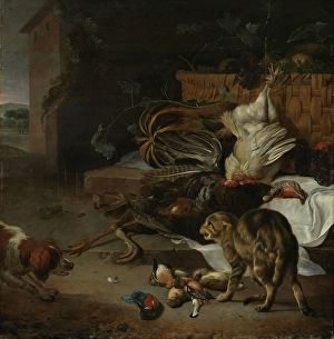 Still Life with Fowl and Fruits, between 1654 and 1695. Creator: Melchior d'Hondecoeter