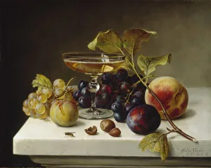 Still Life with Fruit and Champagne, 1869. Creator: Helen Searle Still Life with Fruit and Champagne, 1869. Creator: Helen Searle