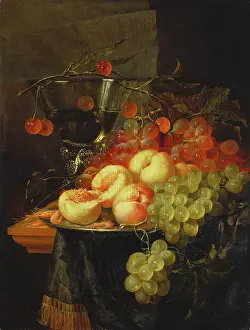 Drinking Vessel Prints: Still Life with Fruit and a Cherry Branch over a Berkemeyer Glass