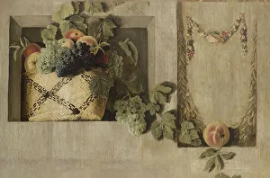 Fruit Basket Prints: Still Life with Fruit and Flower Garlands, 1645-1650. Creator: Jacob van Campen