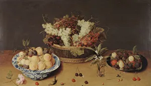 Cherry Prints: Still life with fruit and flowers, between 1624 and 1700. Creator: Isaak Soreau