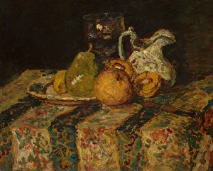 Adolphe Joseph Thomas Monticelli Prints: Still Life with Fruit and Wine Jug, 1874. Creator: Adolphe Monticelli