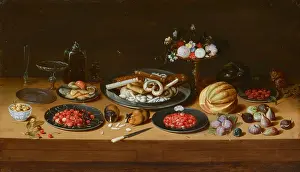 At The Table Prints: Still life with fruits, pastries