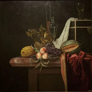 Still life with glass and fruits, ca 1675. Artist: Fromantiou, Henri de (c. 1633 / 34-after 1693)