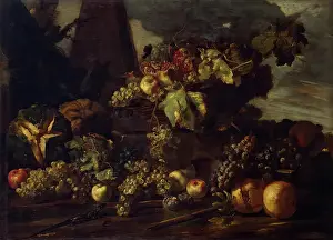 Harvest Prints: Still Life with Grapes, 1650. Creator: Michelangelo Pace del Campidoglio