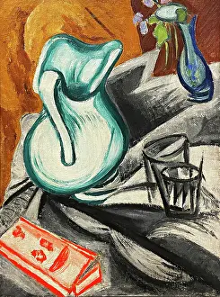 Cubo Futurism Prints: Still Life with Green Jug, 1913. Creator: Rozanova, Olga Vladimirovna (1886-1918)