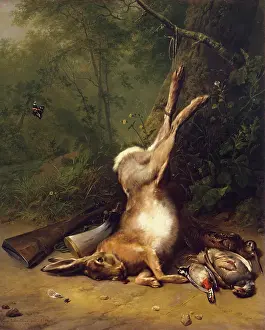1840s Prints: Still Life with a Hare, 1844. Creator: Eugene Verboeckhoven