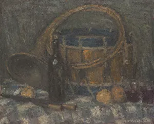 Wine Bottles Prints: Still life with horn and drum, c1900. Creator: Edmond Francois Aman-Jean