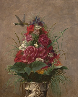 William M Chase Prints: Still Life with Hummingbird, 1870. Creator: William Merritt Chase