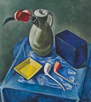 Neue Sachlichkeit Prints: Still life with jug, tin and pipes, 1931. Creator: Kanoldt, Alexander (1881-1939)