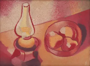 Fruit Bowl Prints: Still Life with a Lamp, 1929-1930. Creator: Mikulas Galanda