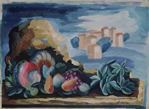 Still life with a landscape, 1930s. Artist: Exter, Alexandra Alexandrovna (1882-1949)