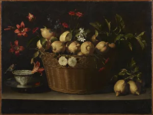 Zurbaran Prints: Still Life with Lemons in a Wicker Basket, ca 1643-1649. Creator: Zurbaran, Juan de