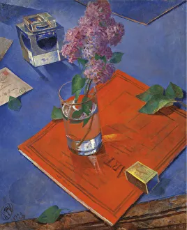 Petrov Vodkin Prints: Still life with lilac, 1928. Creator: Petrov-Vodkin, Kuzma Sergeyevich (1878-1939)