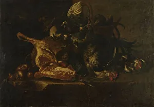 Carcass Prints: Still life with meat and dead birds, 1660-1671. Creator: Christoffel Puytlinck