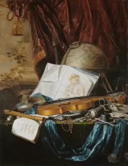 At The Table Collection: Still Life with musical instruments, 1650. Creator: Ring, Pieter de (1615-1660)