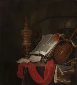 Vermeulen Prints: Still life with musical instruments and books (Vanitas)