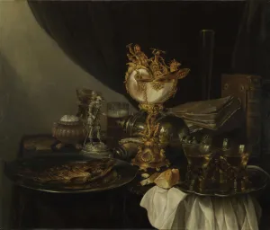 Serviette Prints: Still Life with a Nautilus Cup, c. 1645. Artist: Heda, Gerrit Willemsz. (c. 1625-1649)