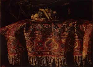 Vegetable Prints: Still Life with an Oriental Carpet, 1650. Creator: Francesco Maltese
