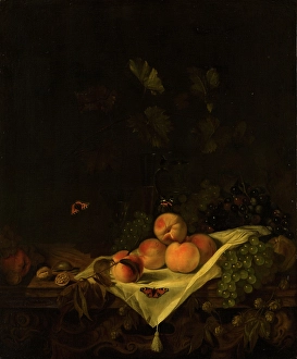 Green Grape Prints: Still Life with Peaches and Grapes, 1680. Creator: Abraham Pietersz van Kalraet