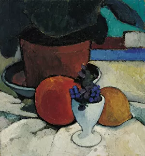 Tempera On Canvas Collection: Still Life with Plant and Egg Cup, c. 1905. Creator: Modersohn-Becker, Paula (1876-1907)