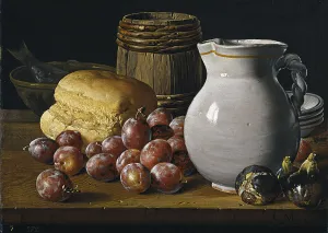Madrid Prints: Still life with plums, figs, bread and jug