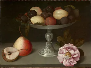 Milanese School Prints: Still Life with plums, pears and a rose, ca 1602. Creator: Galizia, Fede (1578-1630)