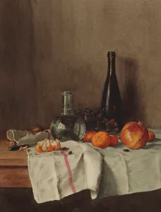 Oranges Prints: Still Life with Pomegranate, 1864. Creator: Leon Bonvin