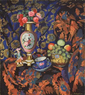 Images Dated 20th June 2013: Still life with porcelain and flowers, 1913. Artist: Zaytsev, Nikolai Semyonovich (1885-1938)