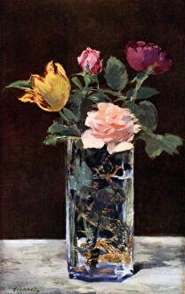Still life with roses and tulips in a dragon vase, 1882 (1931).Artist: Edouard Manet