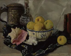 Reformstil Prints: Still life. Shell and apples, 1917. Artist: Lanceray (Lansere), Evgeny Evgenyevich