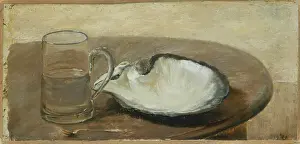 Shell Prints: Still Life with Shell, Water Glass and Spoon, 1869. Creator: Louis Eysen