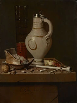 Still life with smoking utensils and beer mug, 1664. Artist: Collier, Edwaert (1642-1708)