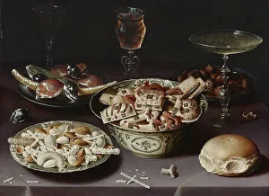 Sweets Prints: Still life with sweets, chestnuts and a bread roll