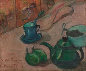 Mile 1868 1941 Prints: Still life with teapot, cup and fruit, 1890. Artist: Bernard, Emile (1868-1941)