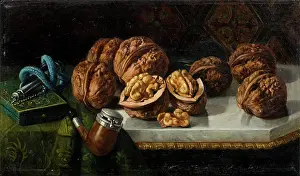 Oil On Board Prints: Still Life with Walnuts and Meerschaum, c1850-1890. Creator: Jose Felipe Parra