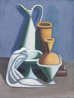 Lundstrom Vilhelm Henry Prints: Still Life with Water Jug, Towel and Jars, 1929. Creator: Vilhelm Lundstrom