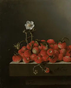 Oil On Paper Prints: Still Life with Wild Strawberries, c1680-1700. Creator: Adriaen Coorte
