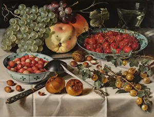 Claesz Prints: Still Life with Wild Strawberries and Cherries in Two Porcelain Bowls