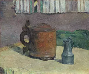 Beer Mug Gallery: Still Life: Wood Tankard and Metal Pitcher, 1880. Creator: Paul Gauguin