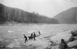 Russian Federation Prints: Lifting a Boat to the Mrasskii Rapid, 1913. Creator: GI Ivanov