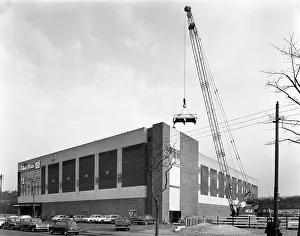 Lifting heat exchangers into place, Silver Blades Ice Rink, Sheffield, South Yorkshire, 1966