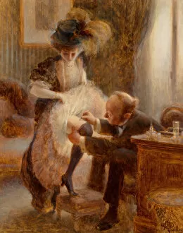Stockings Collection: Lifting her petticoat. Creator: Guillaume, Albert (1873-1942)