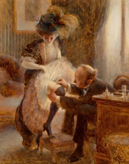 Undergarments Collection: Lifting her petticoat. Creator: Guillaume, Albert (1873-1942)
