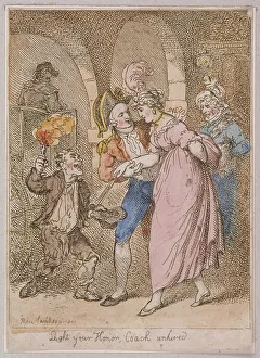Light your Honor Coach unhired; scene at Covent Garden piazza, Cries of London, 1811