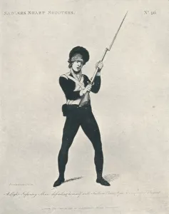 Light Infantry Prints: A Light Infantry Man defending himself, 1798 (1909). Artist: Thomas Rowlandson